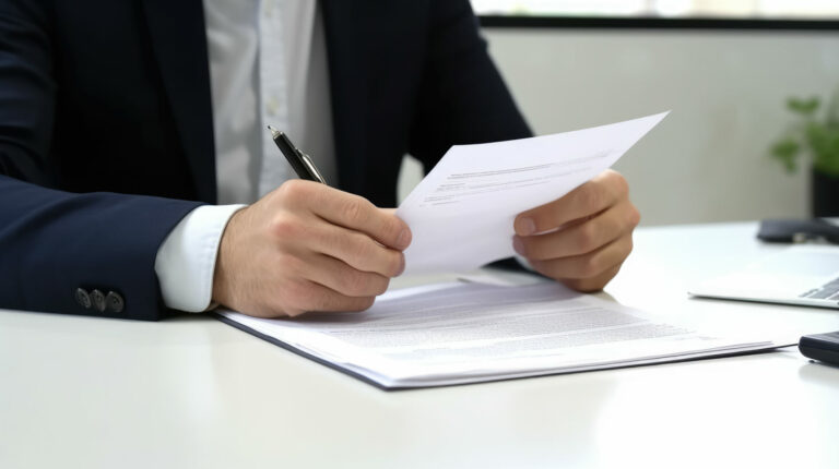 A person looking at a piece of legal paper.